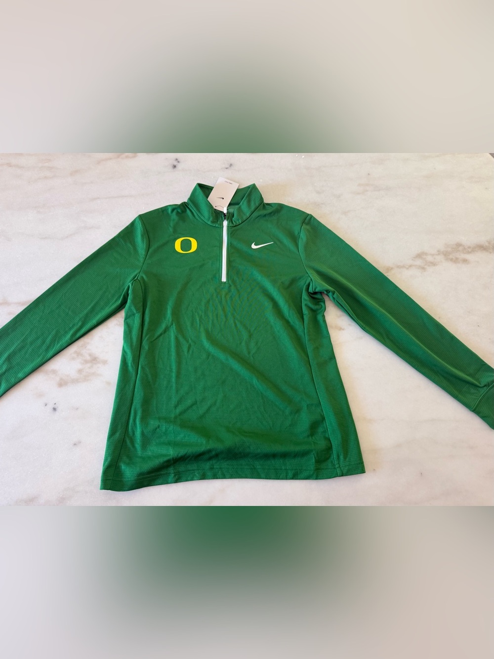 Nike University of Oregon Women's Green QuarterZip long sleeve top - w/ swoosh